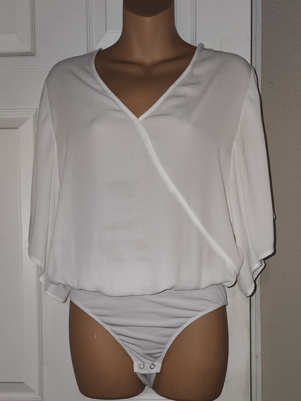 Express White Surplice V-Neck Bodysuit Top - Classic Women's White Top